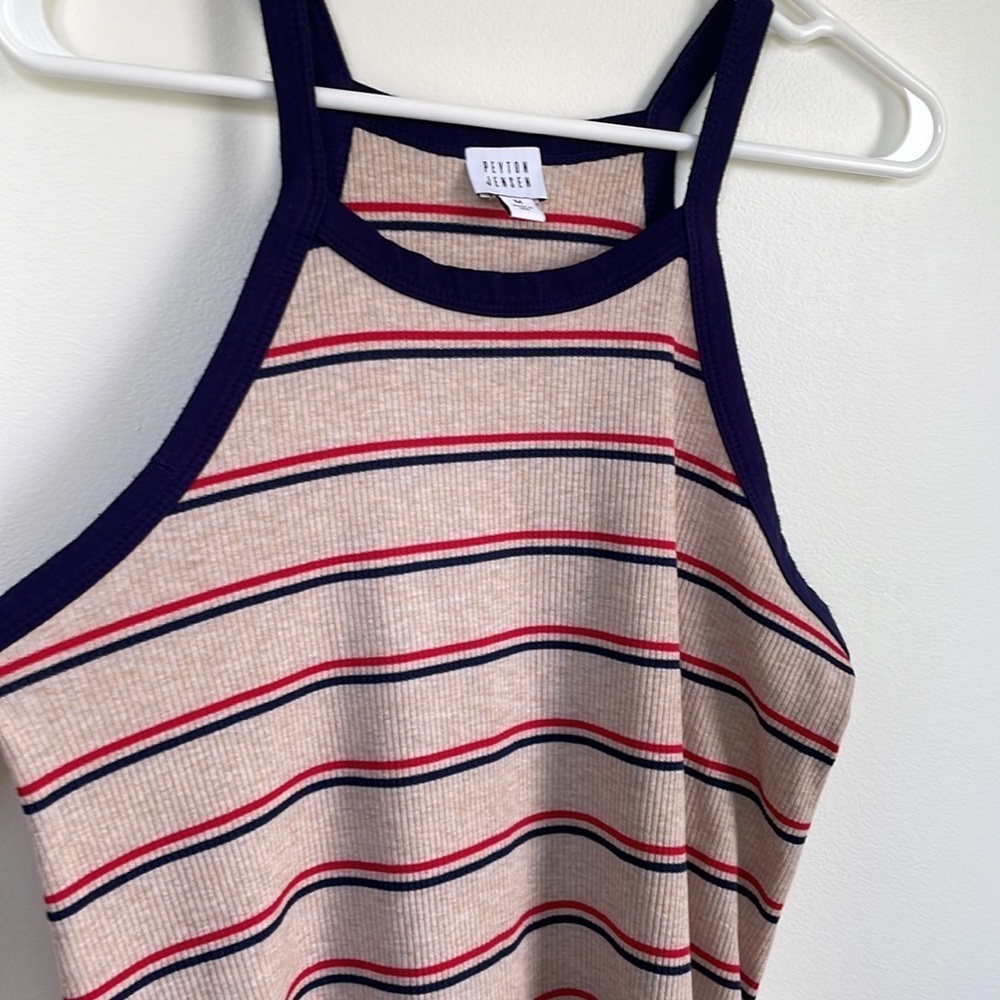 Peyton Jensen striped red, blue and brown tank